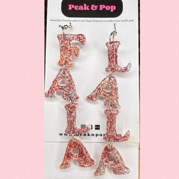 FA LA LA LA Glitter Letter Christmas Statement Earrings 