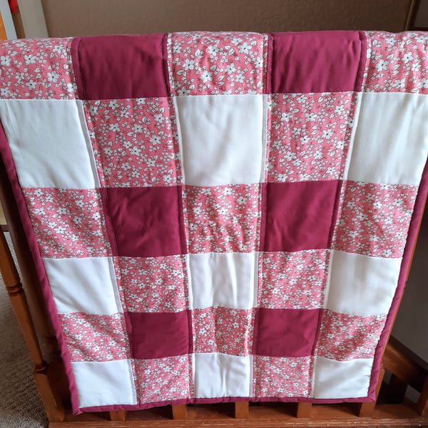 Patchwork Cot Quilt in pinks and cream