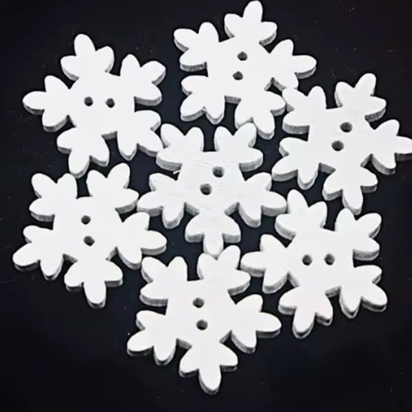 White snowflake buttons, Christmas Winter white wooden buttons, Crafts, x 10