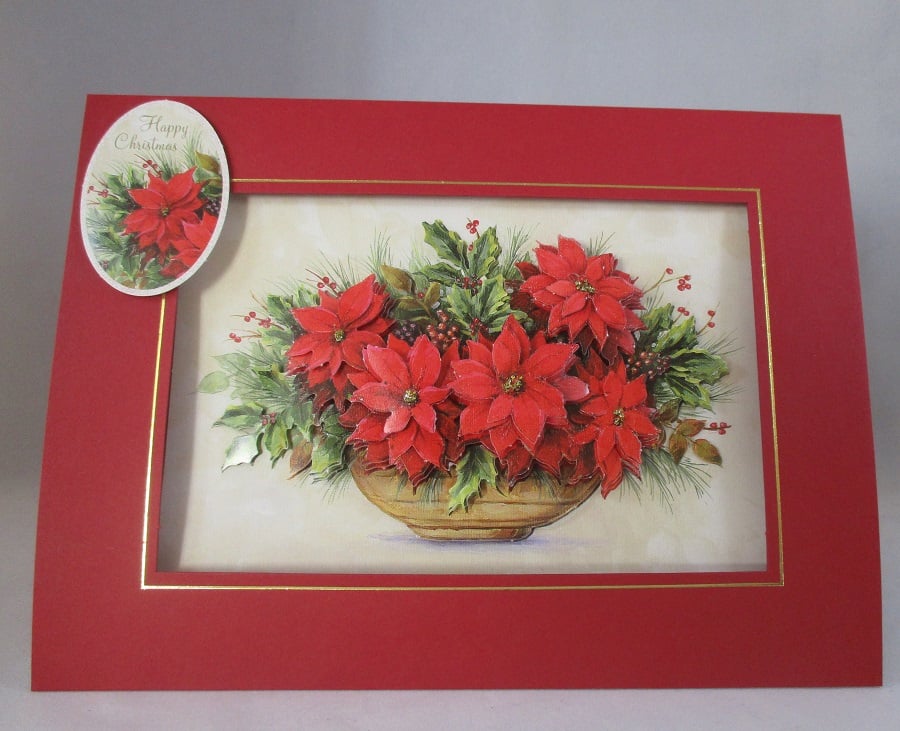 Decoupage Christmas Poinsettia Card,Personalise,Handmade,