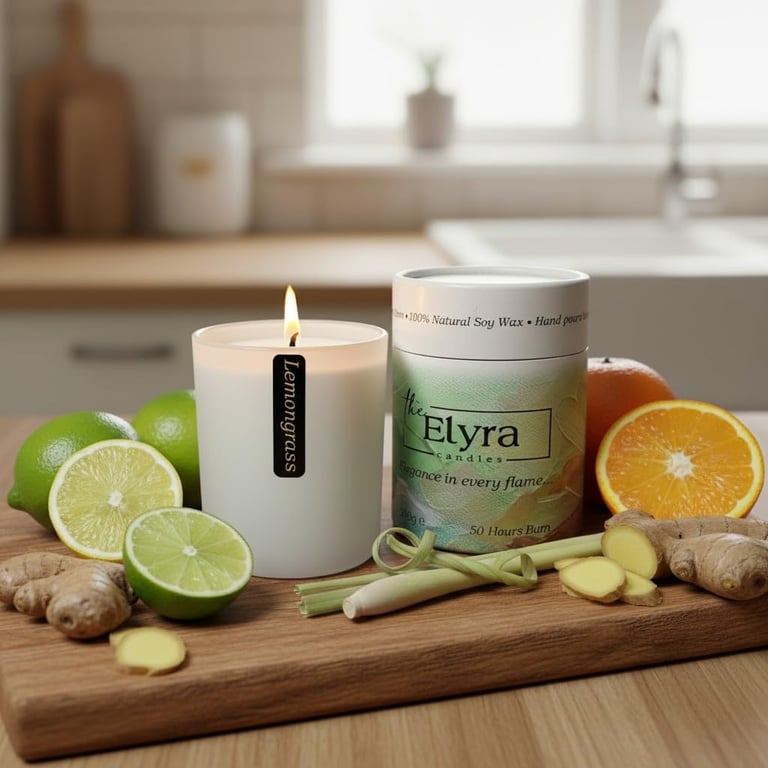 Hand-Poured Lemongrass Soy Wax Candle - Elegant Matte White Jar (300g) 50h