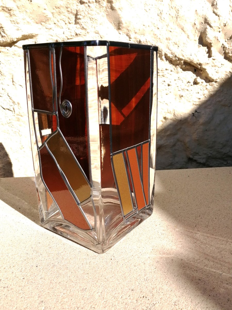 Cuprum is a Large Square Stained Glass Effect Flower Vase 
