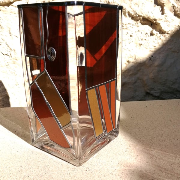 Cuprum is a Large Square Stained Glass Effect Flower Vase 