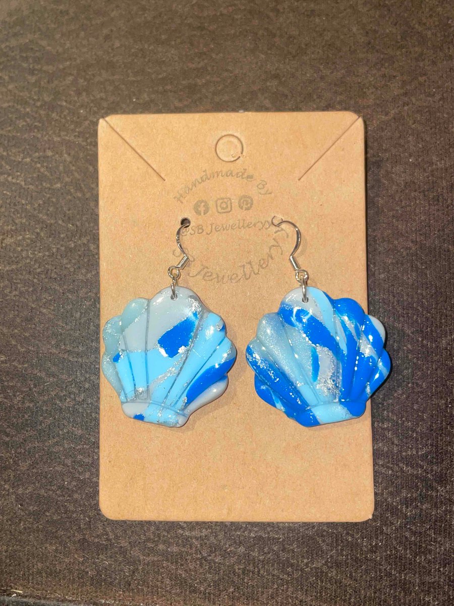 Handmade Polymer Clay Blue Earrings (Clip On’s Available)