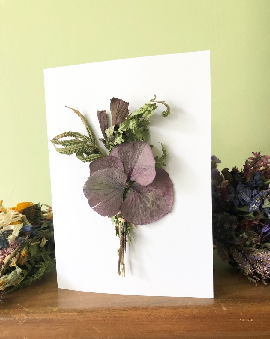 Dried Flower Card. Bouquet Design. Handmade Floral Card. 