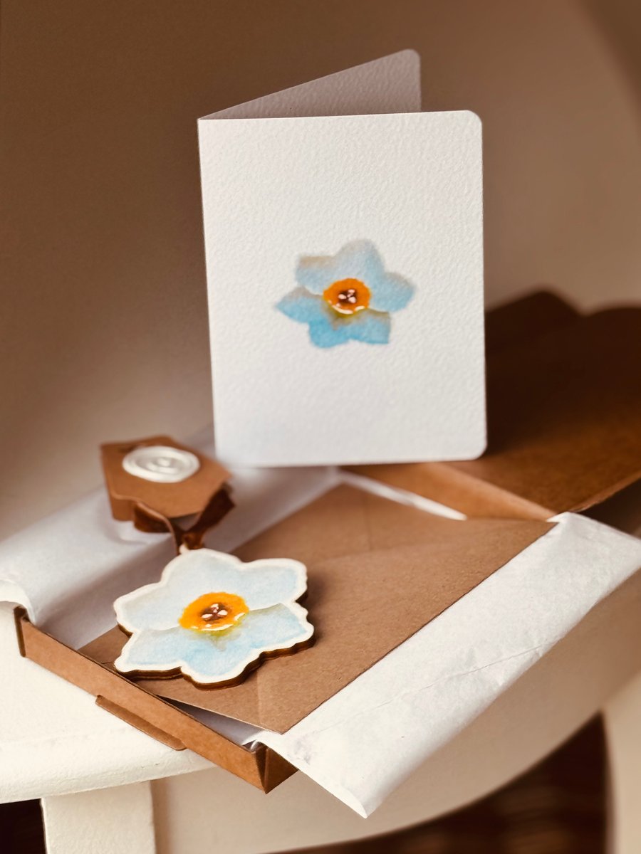 Wooden Daffodil and Matching Greeting Card Gift Set Spring flowers (QM218)
