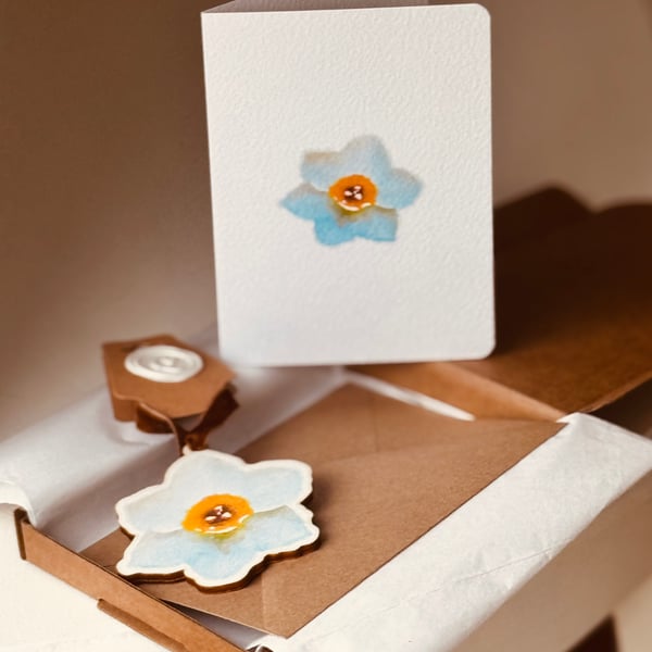 Wooden Daffodil and Matching Greeting Card Gift Set Spring flowers (QM218)