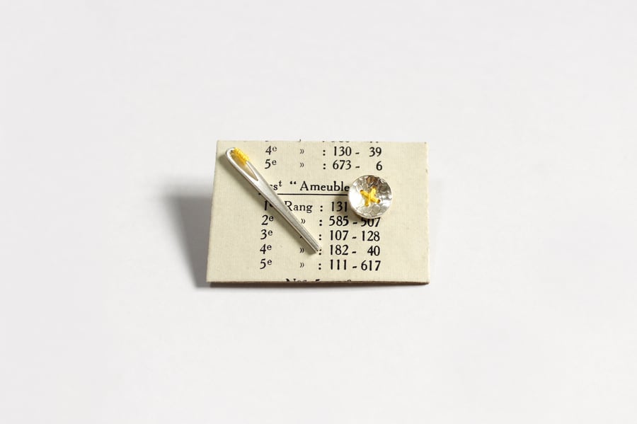 Needle and button earrings, silver earrings, asymmetrical earrings