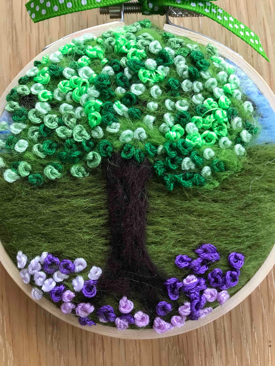 Hand embroidery-needle felted-hoop art - tree