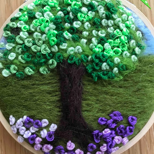 Hand embroidery-needle felted-hoop art - tree