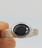 Molten Silver Black Diamond Ring – Oval Faceted Diamond, Rustic Artisan Design - - Image 4