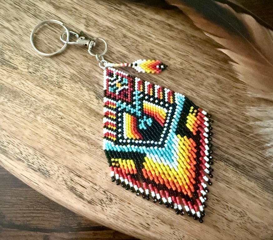 Bright and colourful Native American style beadwork fringe bag charm