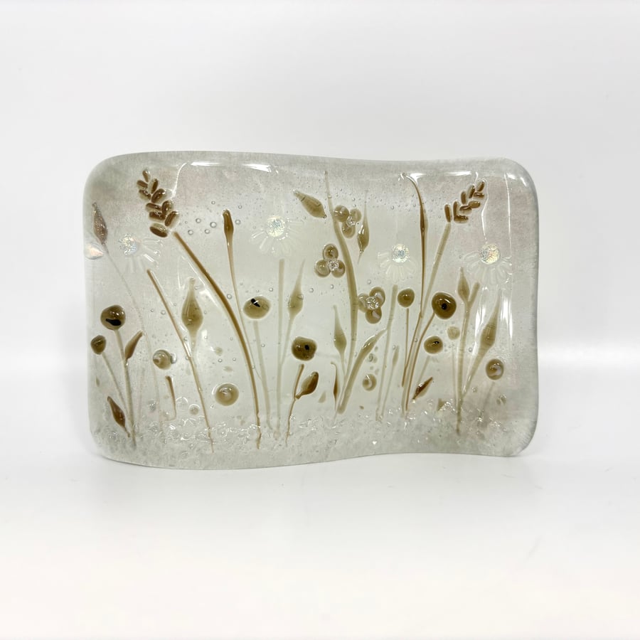 Curved Glass Panel - Wild Flowers in Sepia Tones