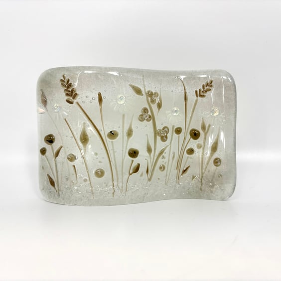 Curved Glass Panel - Wild Flowers in Sepia Tones