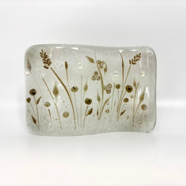 Curved Glass Panel - Wild Flowers in Sepia Tones