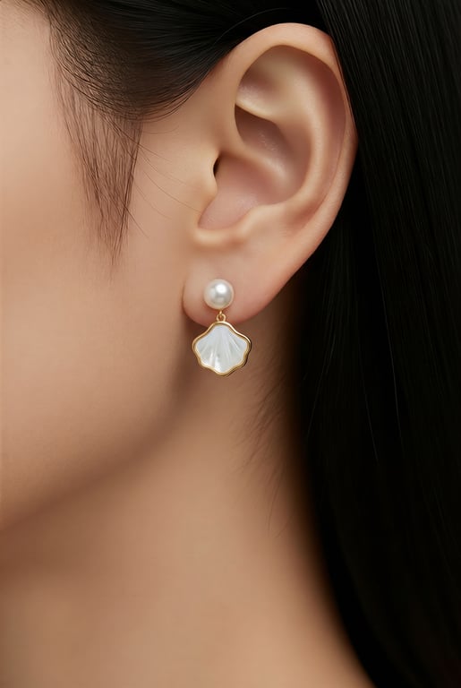 Freshwater Pearl and Shell Gold Plated Earrings