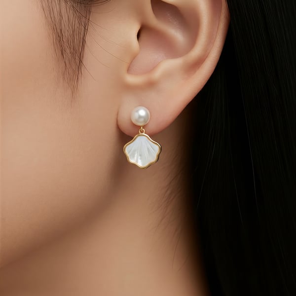 Freshwater Pearl and Shell Gold Plated Earrings