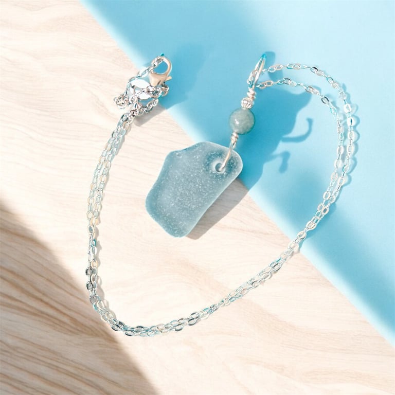 Sterling Silver - 16” Sea Glass Necklace - Pembrokeshire Coast