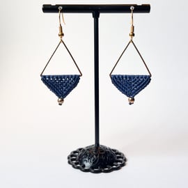 Earrings Macrame Triangle - Navy & Gold FREE UK P&P