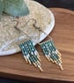 Deep Emerald Green and Gold Bohemian Fringe Earrings 