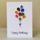 Quilled balloons card, colourful balloons, happy birthday card, quilled cards