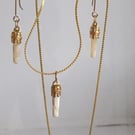 Mini crystal in gold clasps set of earrings and pendant 