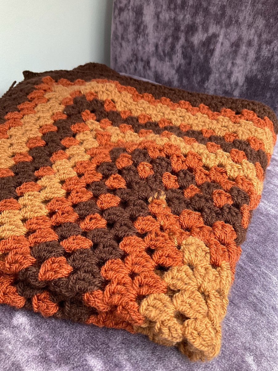 Vintage Style Crochet Blanket in Retro Brown Colours, Gift for Home