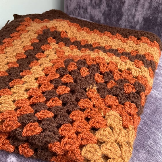Vintage Style Crochet Blanket in Retro Brown Colours, Festival 