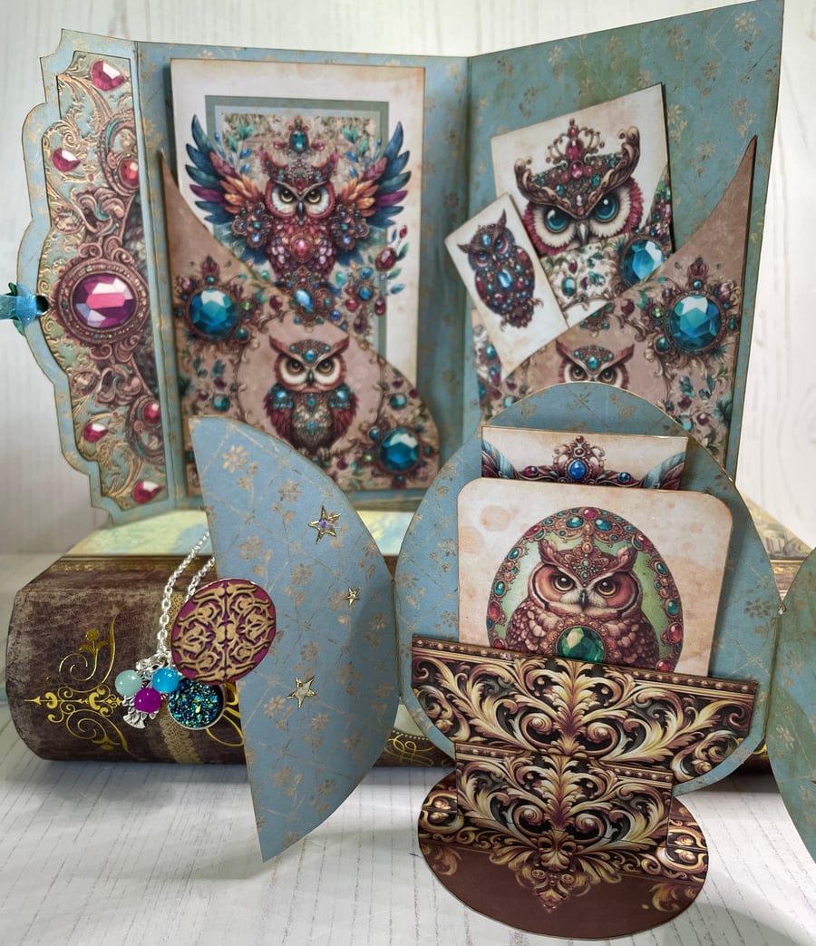 Gift Set - Bejewelled Owl Folio, Card & Necklace by Carolee Crafts PB4 - 0006