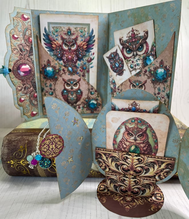 Gift Set - Bejewelled Owl Folio, Card & Necklace by Carolee Crafts PB4 - 0006