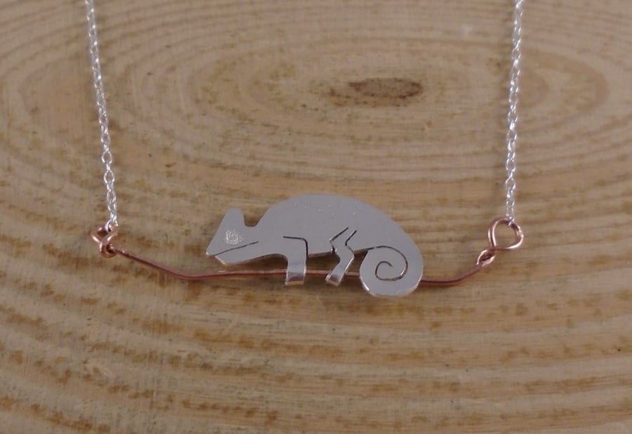 Sterling Silver and Copper Chameleon Necklace