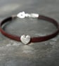 Leather bracelet - Heart dark brown silver - Image 2