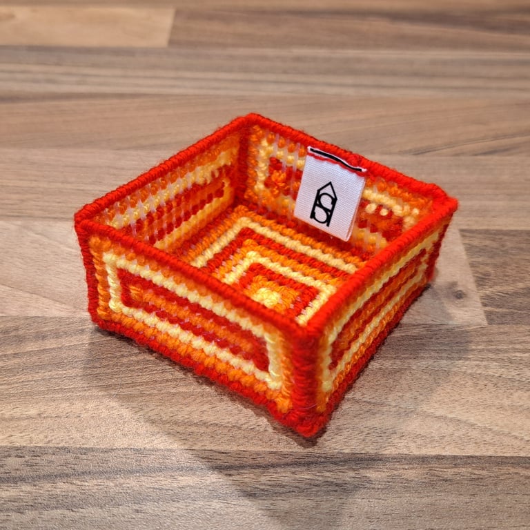 Small tray for small desk items - red, orange, yellow pattern