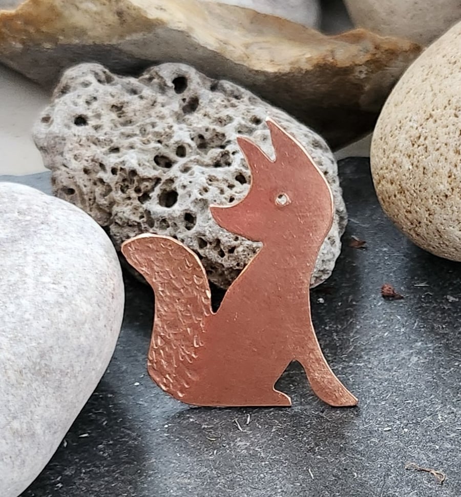 Copper fox brooch with sterling silver fastener