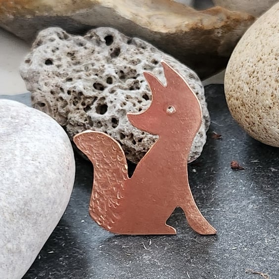 Copper fox brooch with sterling silver fastener