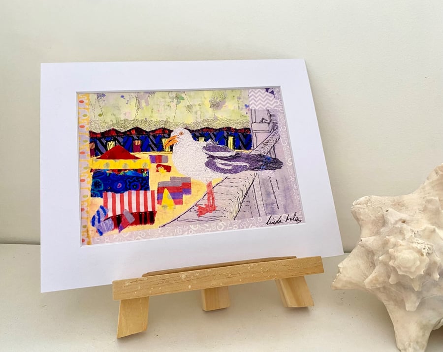 Looking for chips, seagull seaside art print