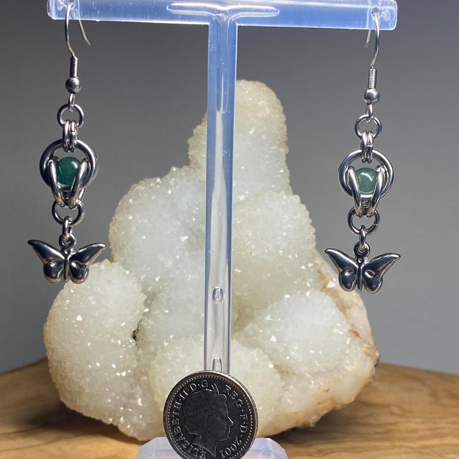 Kayla - Aventurine & Buttefly Earrings  
