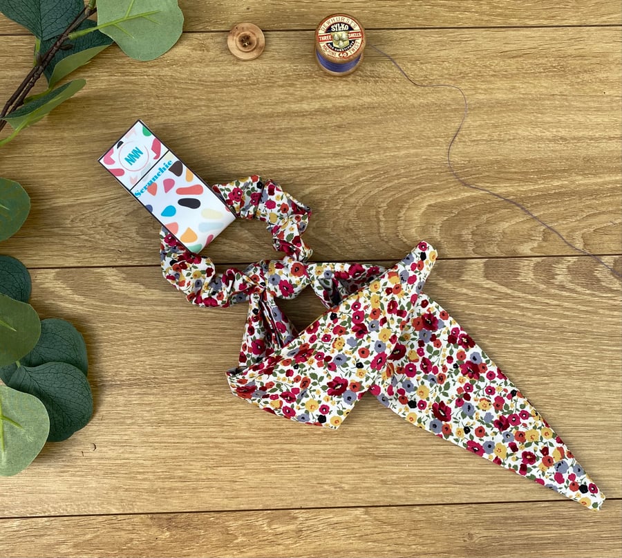 Floral Print Scarf Scrunchie, hair tie