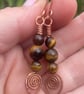 Tigers eye and copper earring featuring leaf style drop - Image 2