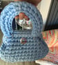 Handmade Baby Blue with Silver Grey Satin Lining Small Crochet Bag
