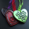 Set of three ceramic heart decorations