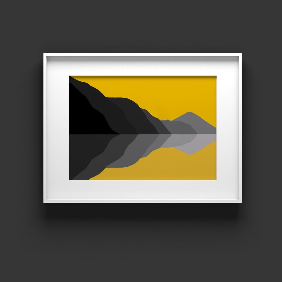 Yellow print wall art, contemporary art, Mountain print, yellow grey wall art,  