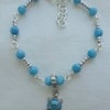 Blue & Silver Plated Turtle with Pale Blue Agate Bracelet