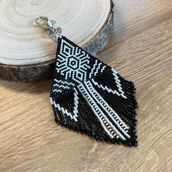 Black and white Native American style beadwork bag charm