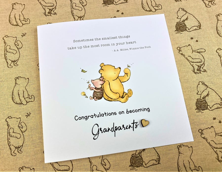 Winnie the Pooh Card New Baby Congratulations on becoming Grandparents