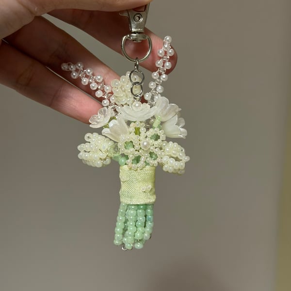 Handmade beaded flower bouquet keychain