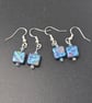 Peacock czech glass cubed earrings - blue