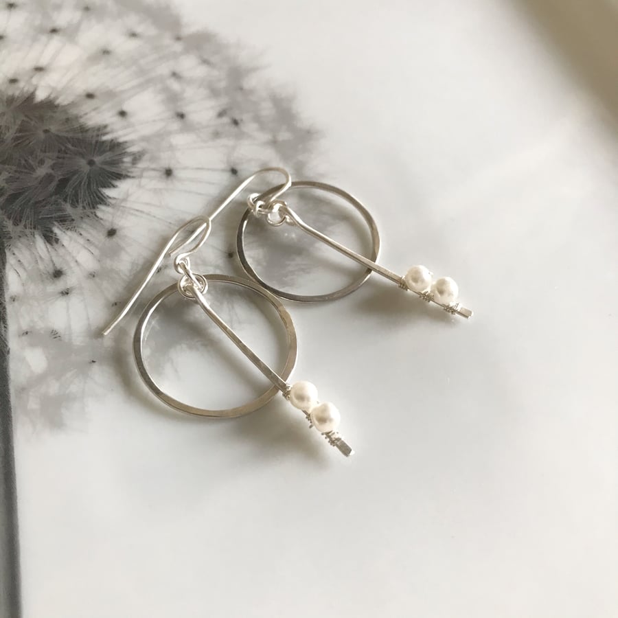 Sterling silver hoops, Pearl earrings