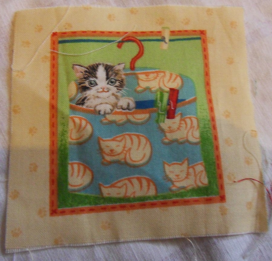 100% cotton fabric squares. Cat in a peg bag (70)