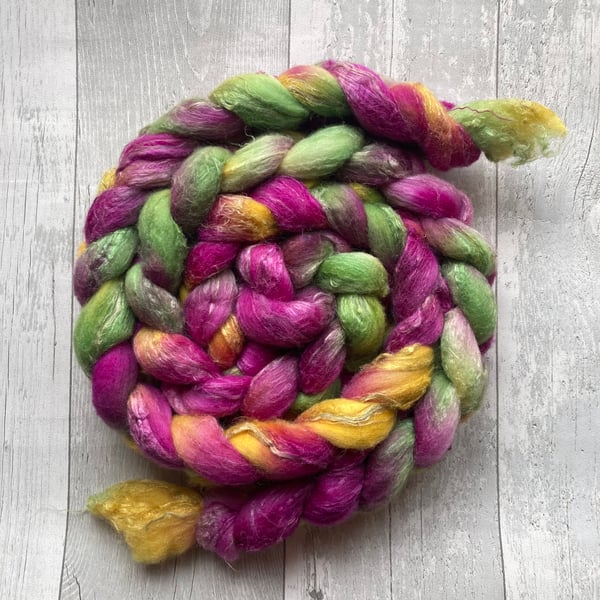 Merino Silk Linen Spinning fibre 100g Hellebores